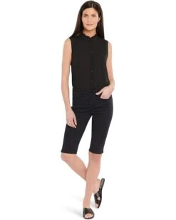 NYDJ Petite Bike Capris Riveted Sideseam Slits in Black | Shorts