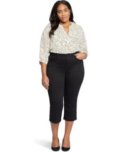 NYDJ Plus Size Joni High-Rise Relaxed Capris in Black | Jeans